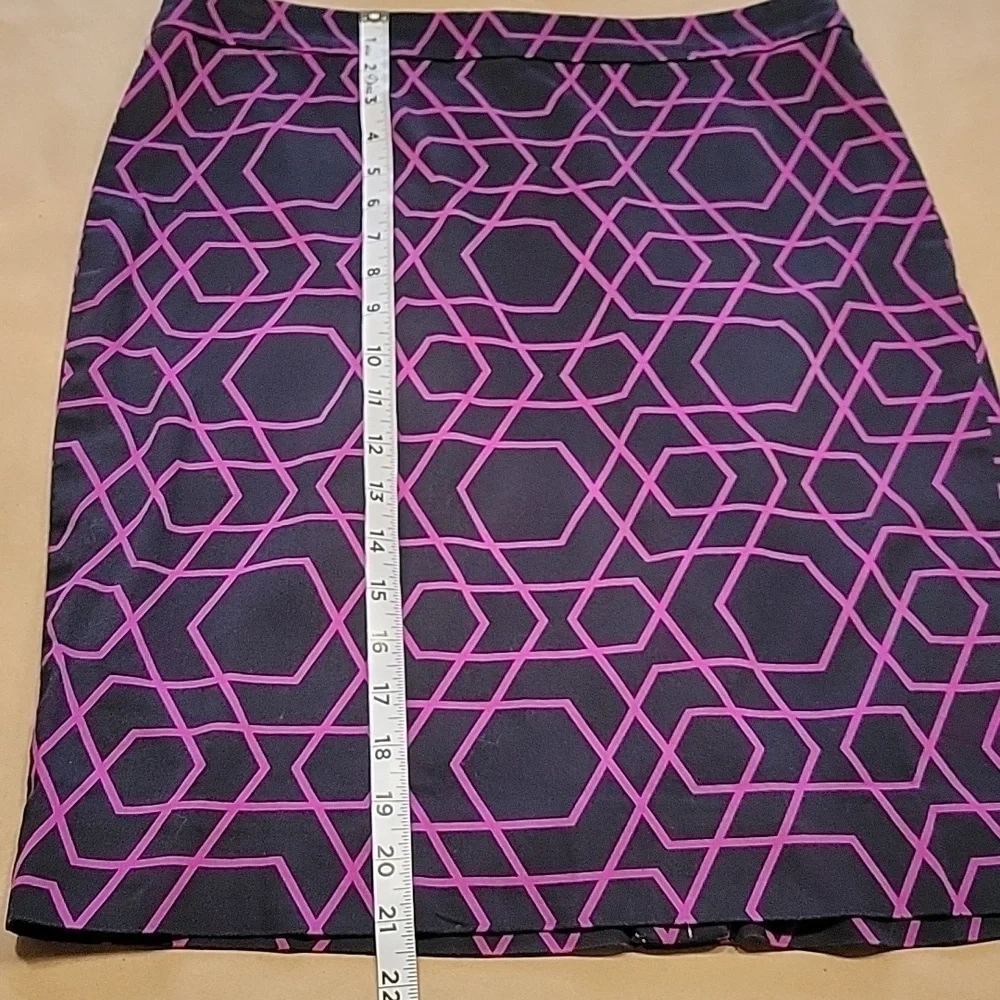 J. Crew Size 10 The Pencil Skirt, Navy Blue with Purple Geometric Pattern, NWOT